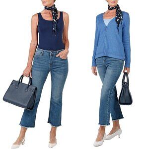 PINK TARTAN Flare Raw Hem Jean 2 Medium Blue